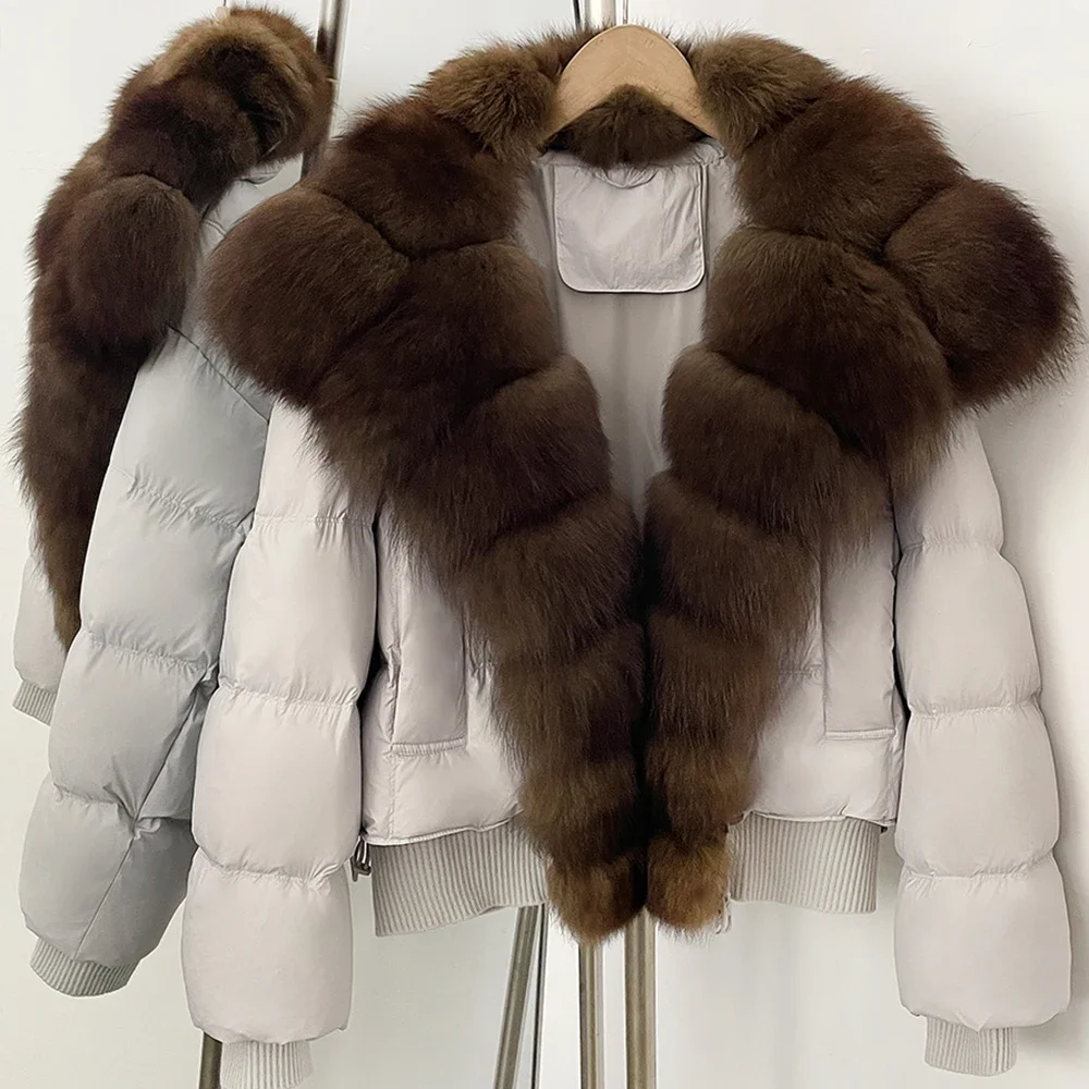 OFTBUY New Winter 90 Duck Down Jacket Women Real Fox Fur Short Warm Puffer Coat Female Fashion Casual Natural Fur Outerwear Lady