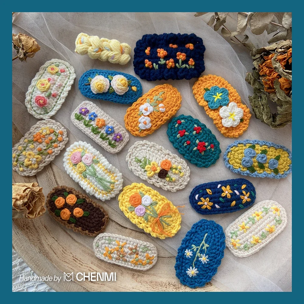 1 Pcs Handmade Cute Children\'s Wool Knitted Flower Hairpin Sets For Girl Fashion Bohemian Floral Hair Clip Accessories Gift