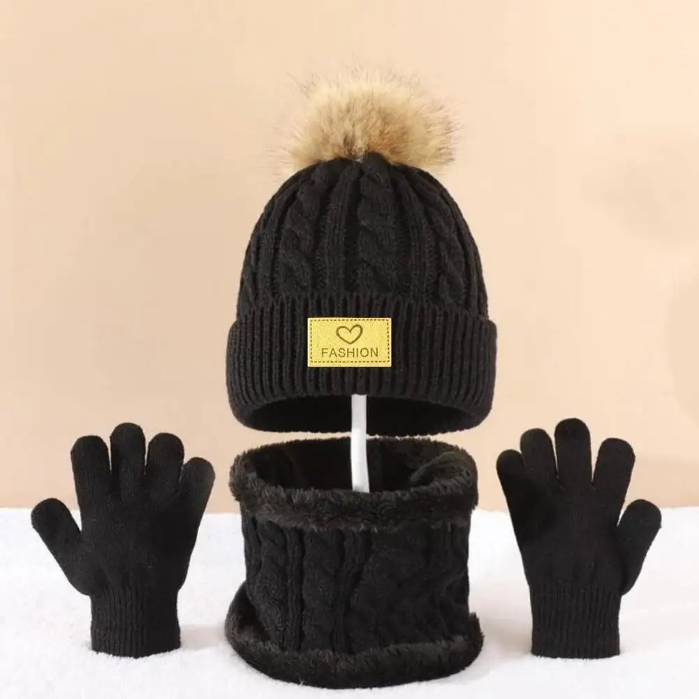 Warm Kids Weather Set Kids Winter Hat Set Kids Winter Hat Scarf Gloves Set with Plush Ball Decor Fleece Lined for Toddlers