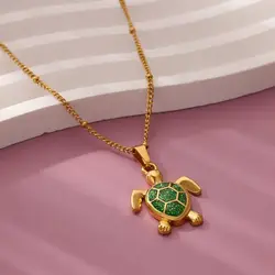 Oil Drop Turtle Pendant Stainless Steel Necklace s for Women Gold Color Aesthetic Pendant Choker Necklace Jewelry Accessories