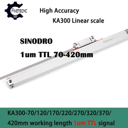 Encoder Lineare SINODRO KA300, Lunghezza Corsa 70 120 170 220 270 320 370 420mm, Risoluzione 1um, 5V TTL, Righello Ottico in Vetro, Precisione 0.001mm