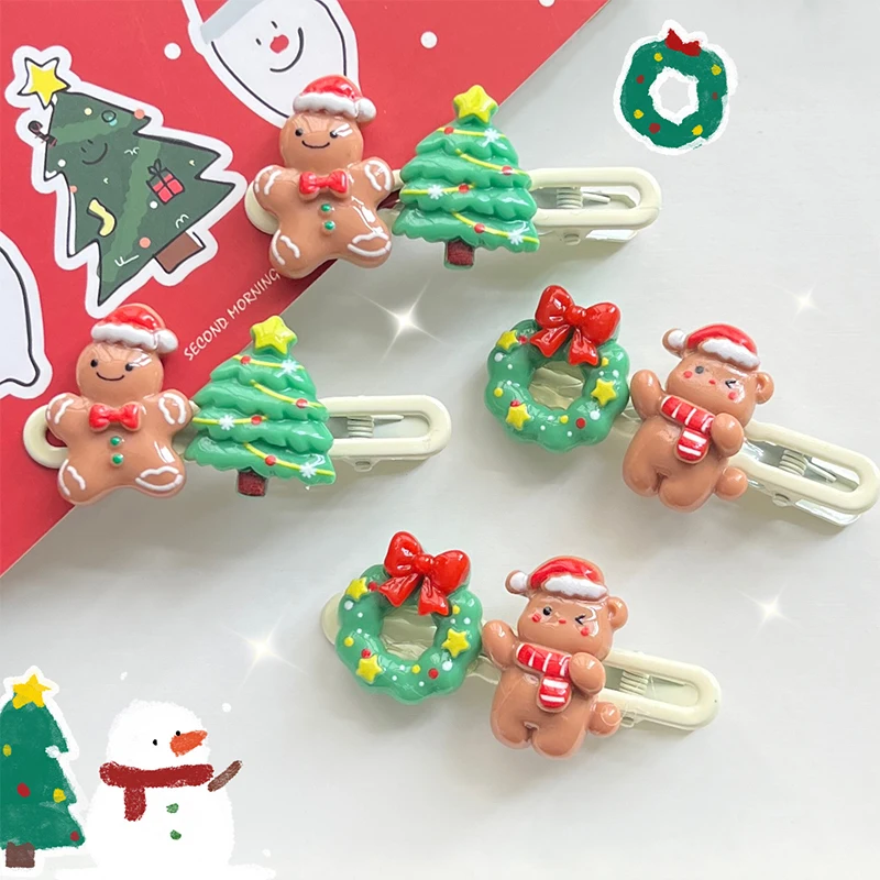 Cute Christmas Five-pointed Star Gingerbread Man Hairpin Bangs Side Clip Christmas Hair Accessories Gift