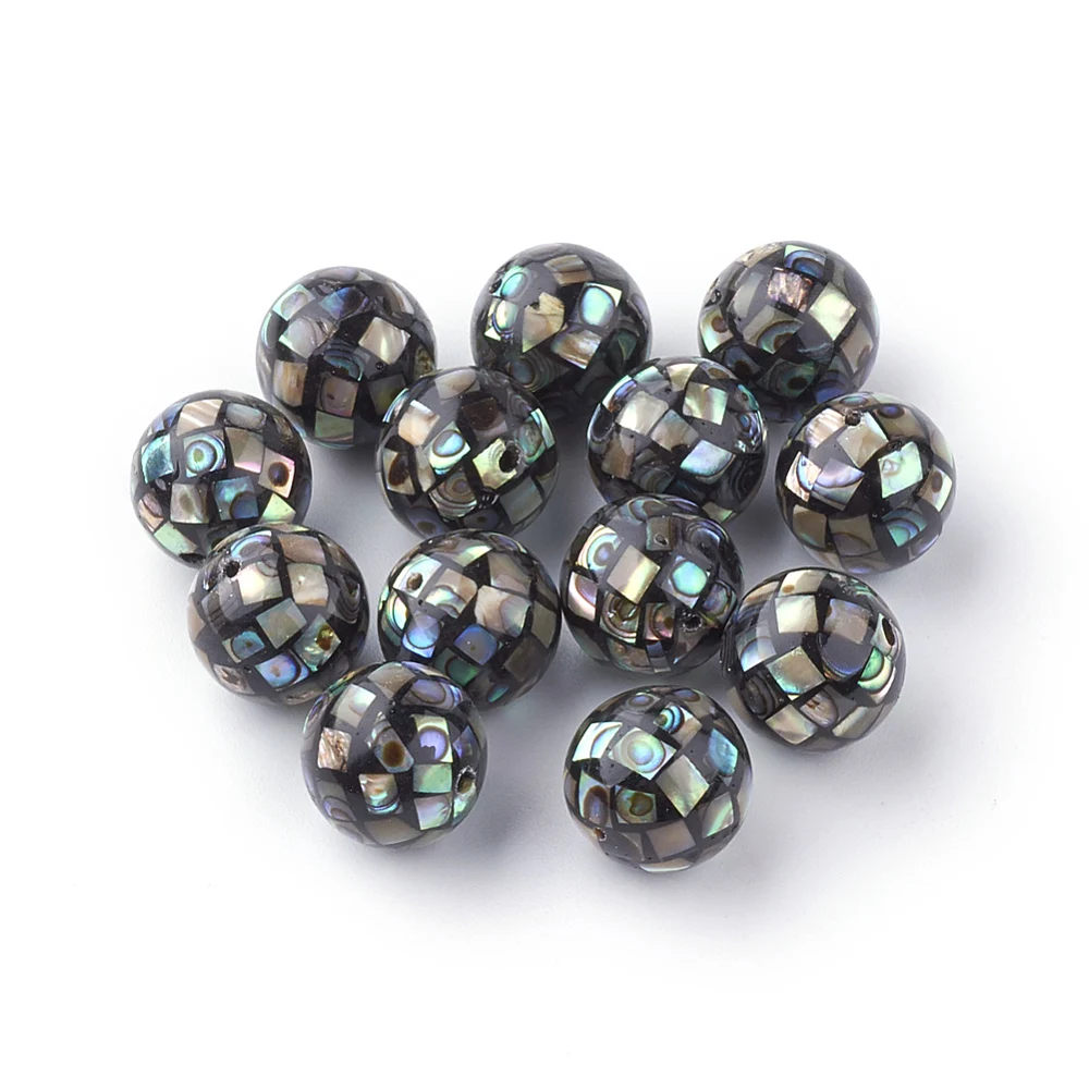 PandaHall 20 Stück Natürliche Paua-Muschel Runde Perlmuttperlen, Schwarz 10mm 12mm 16mm mit 1mm Loch für Armband-Schmuckherstellung – Detail 3