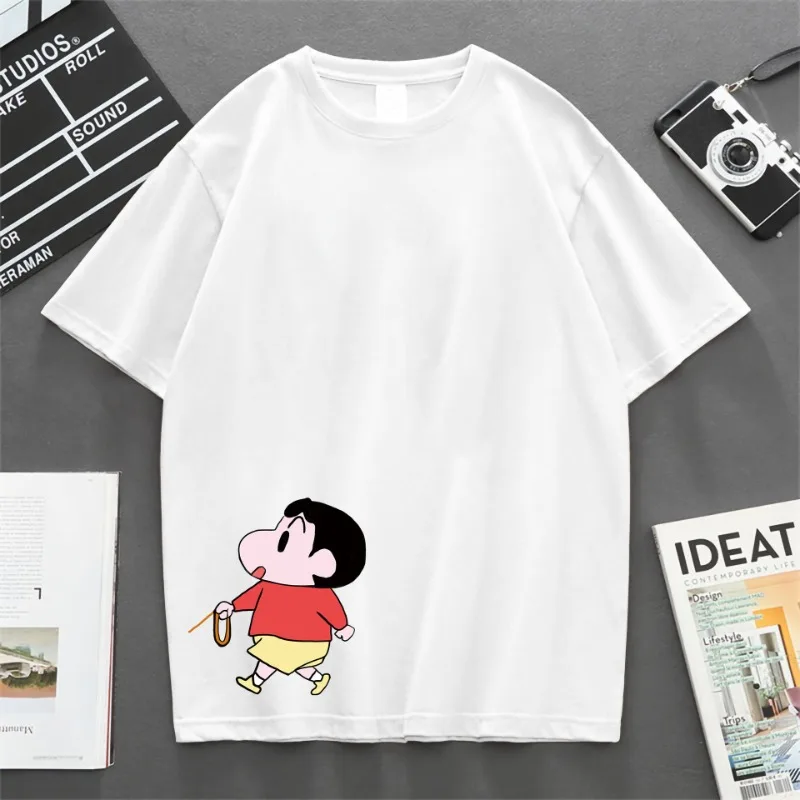 

Женская летняя футболка с милым карандашом Шин-тян и рисунком из 100% хлопка, модная повседневная свободная одежда в стиле Харадзюку