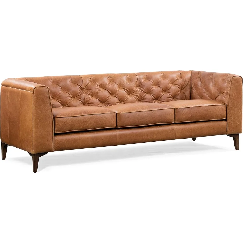 

Essex Leather Couch – 89-Inch Sofa with Tufted Back - Full Grain Leather Couch with Feather-Down Topper On Seating Surfaces