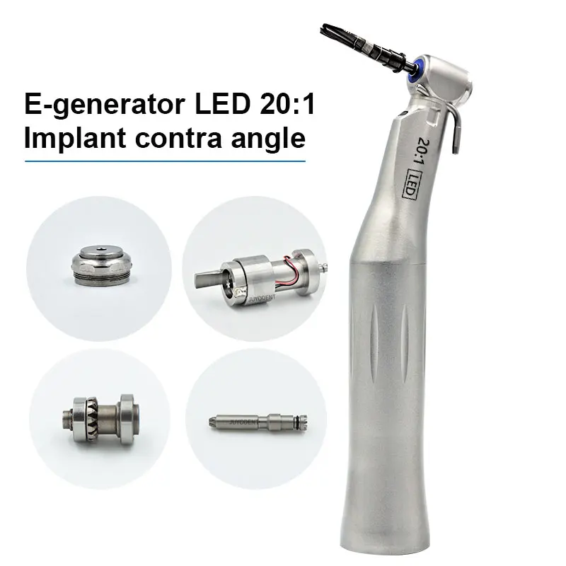 

Dental Implant Handpiece E-generator LED 20:1 Dismountable Stainless Steel Implant Contra Angle 20:1 Handpiece