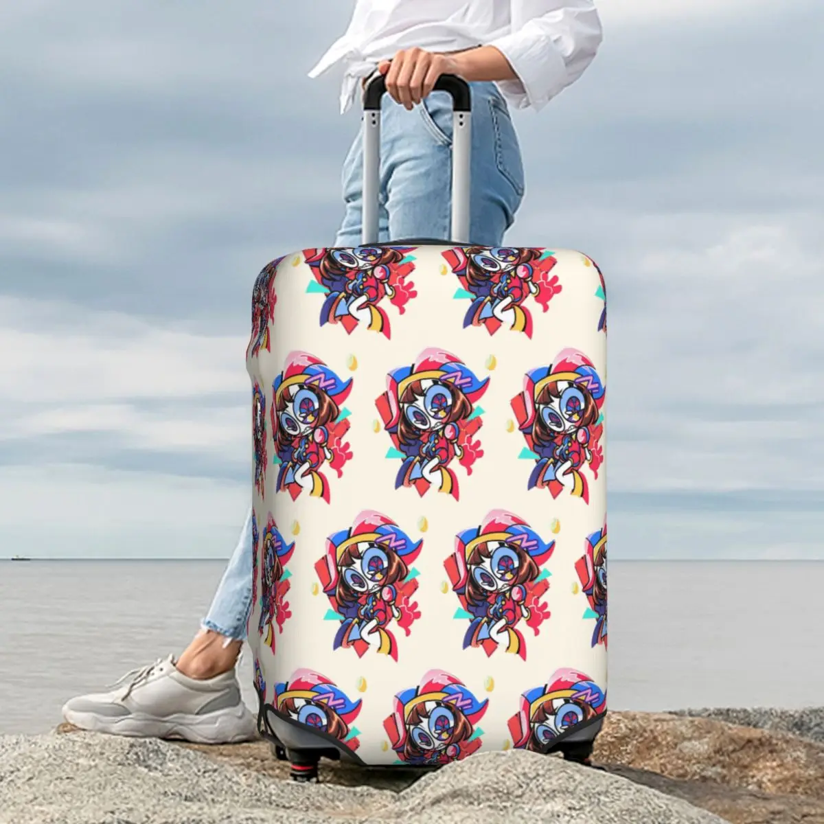 

Cute Pomni The Amazing Digital Circus Girls Y2k Basic Suitcase Cover Protection Elastic Travel Luggage Protector Covers