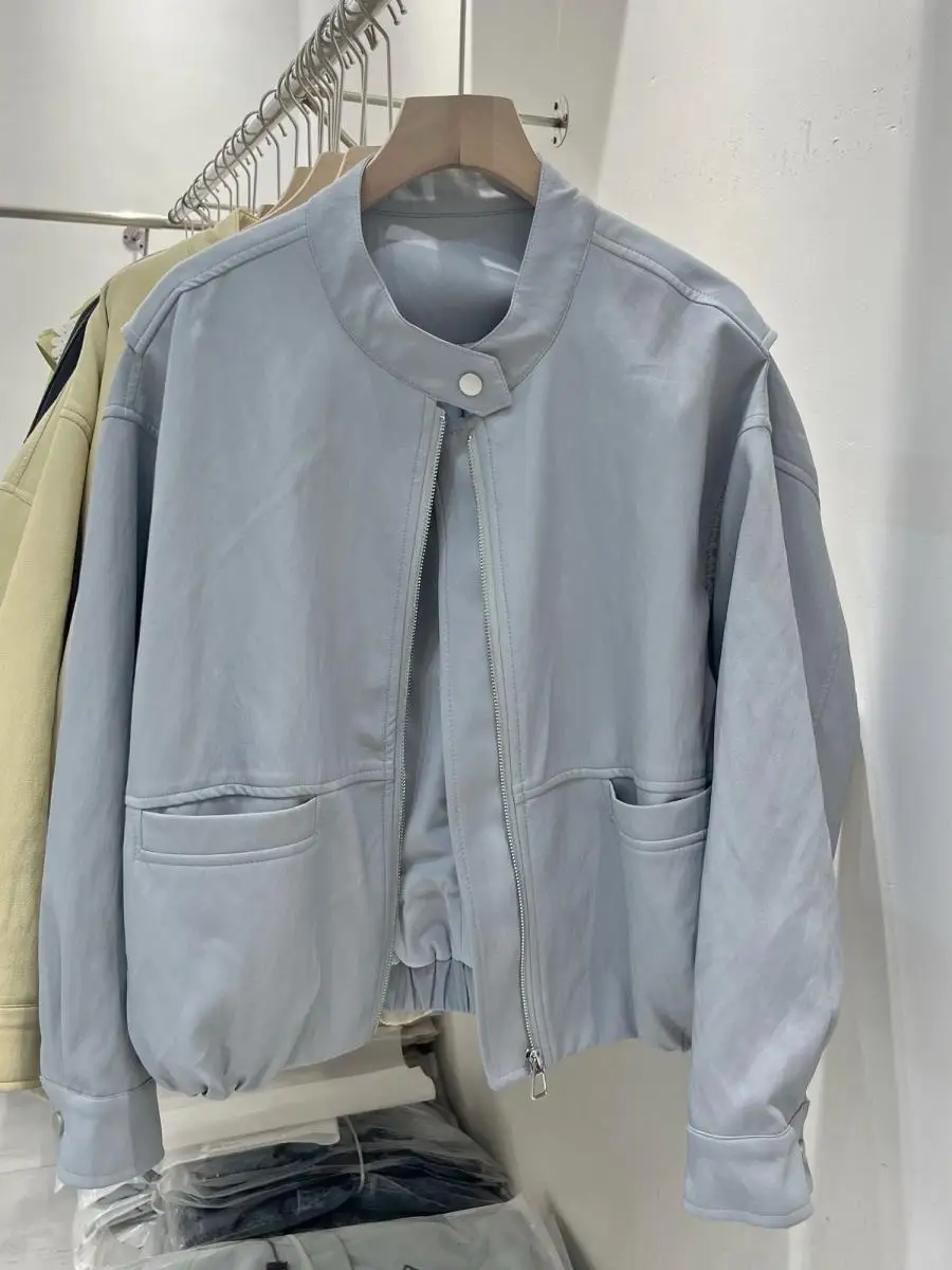 faionable-stand-collar-pu-leather-jaet-women's-loose-slimming-casual-biker-coat-accory-lapel-pin-early-spring-new-arrival