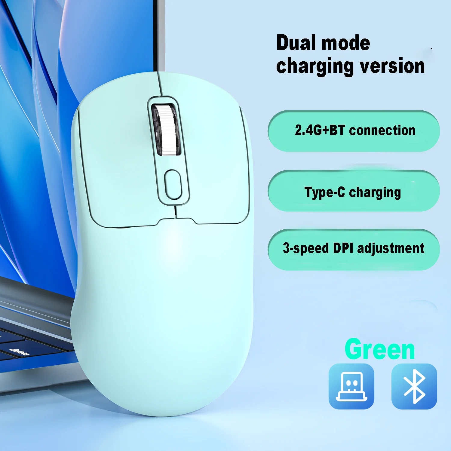 

Wireless Dual-Mode Mouse Rechargeable Ergonomic Portable Office Mute Mice High-Precision 10M Wireless Distance For PC Laptops