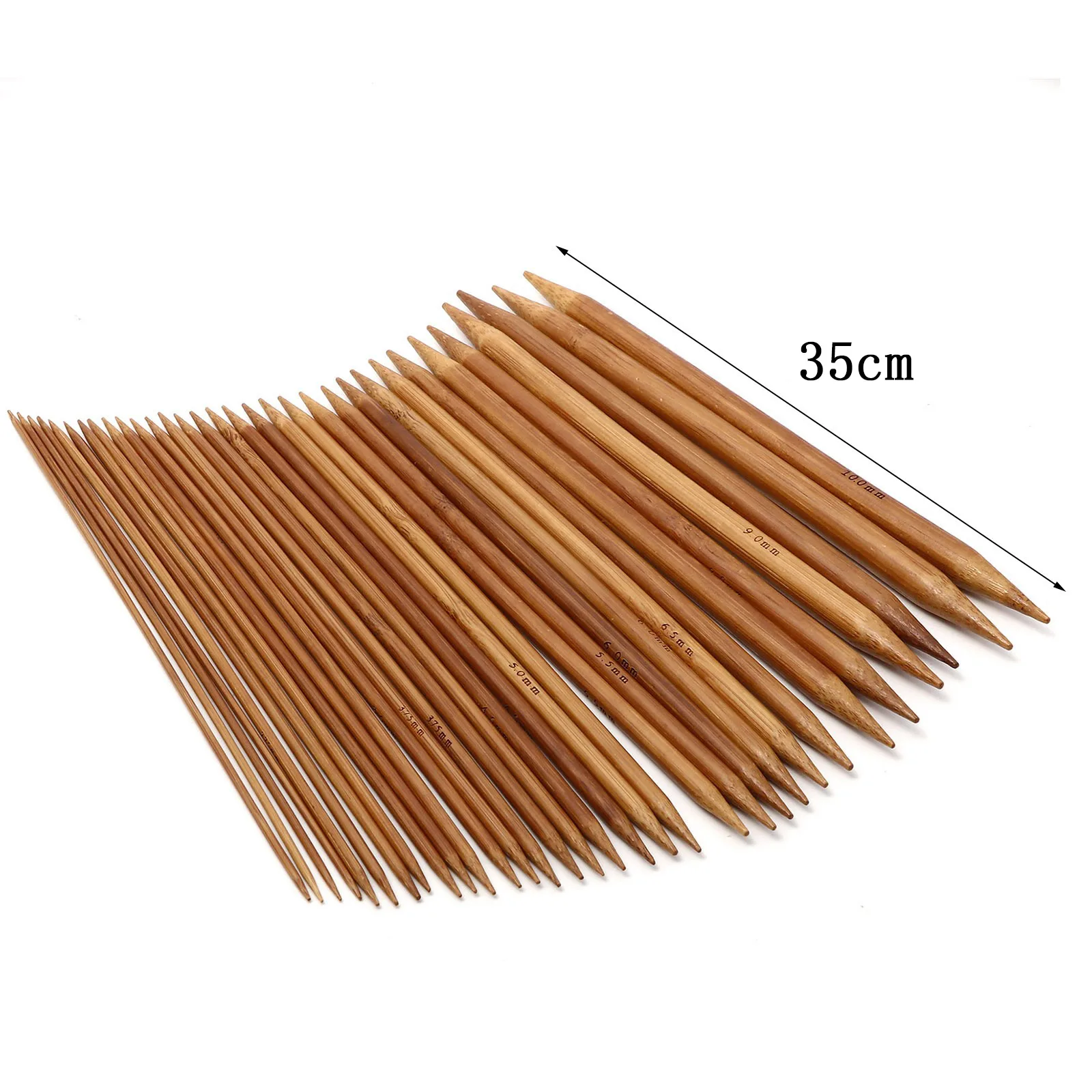 5pcs 2.0-10.0mm Handmade Bamboo Double Pointed Knitting Needles Brown Straight Stick Sweater Scarves Knitting Tools 35cm long