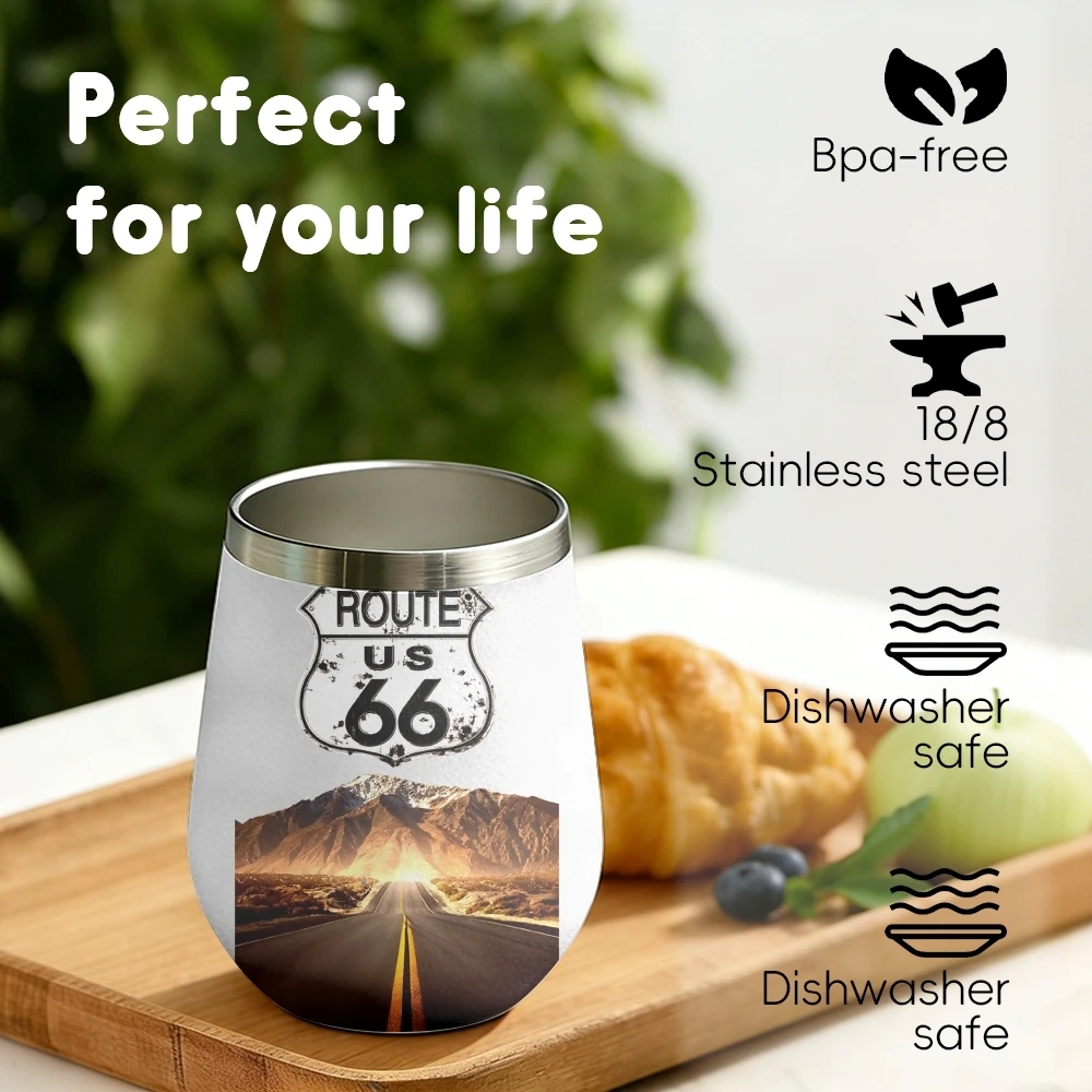 America Route 66 Vacuum Flasks 12oz Insulated Wine Tumbler Vacuum Coffee Mug Egg Shape Thermos Cup