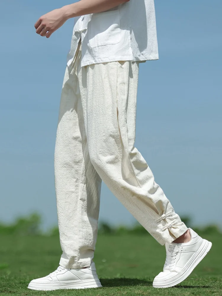 

Новые китайские мужские летние повседневные брюки свободного кроя больших размеров из льна и хлопка, прямые, в стиле Харлан, длинные, дышащие, комфортные