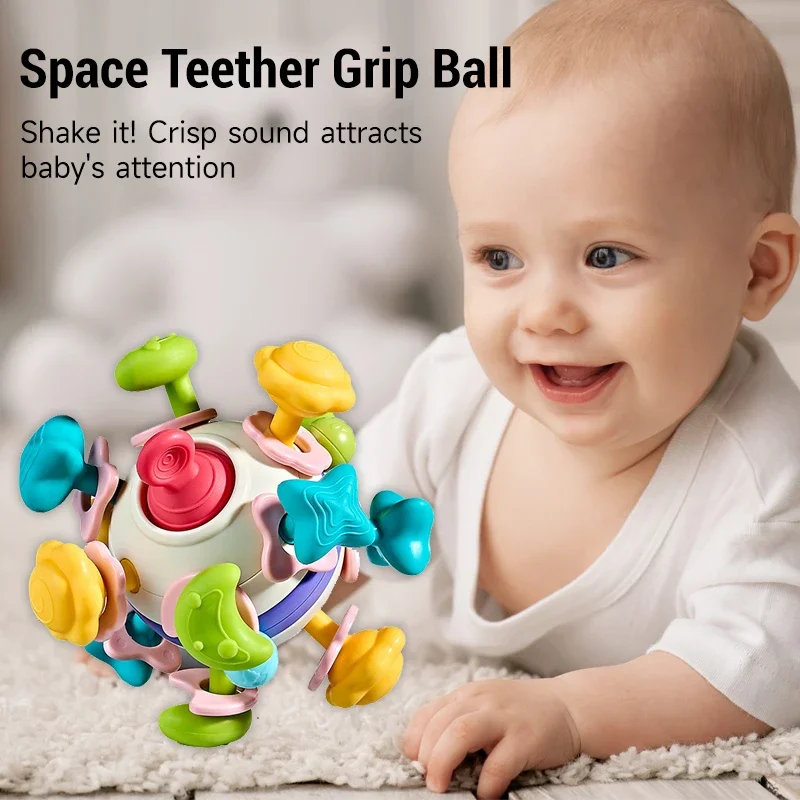 Jouets Montessori pour bébé de 0 à 1, 2 mois, hochet rotatif, balle d'activité de préhension, hochet d'apprentissage, anneau de dentition éducatif, jouets sensoriels