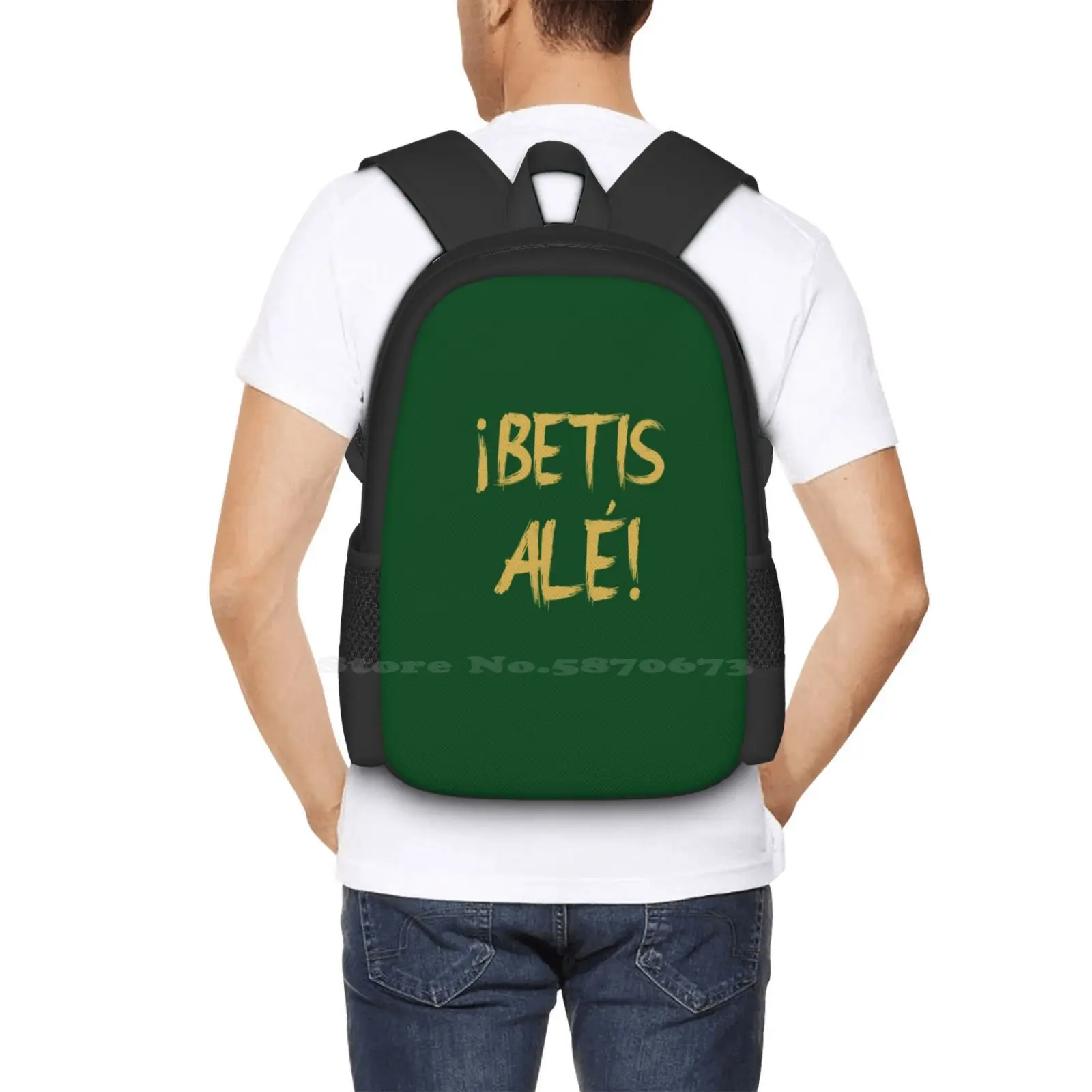 ¿? ¡Betis Alé! Mochila escolar dorada para ordenador portátil, mochila de viaje para ordenador portátil, Espa, España, Los Verdes, Béticos, Heliopolitanos, Rbb