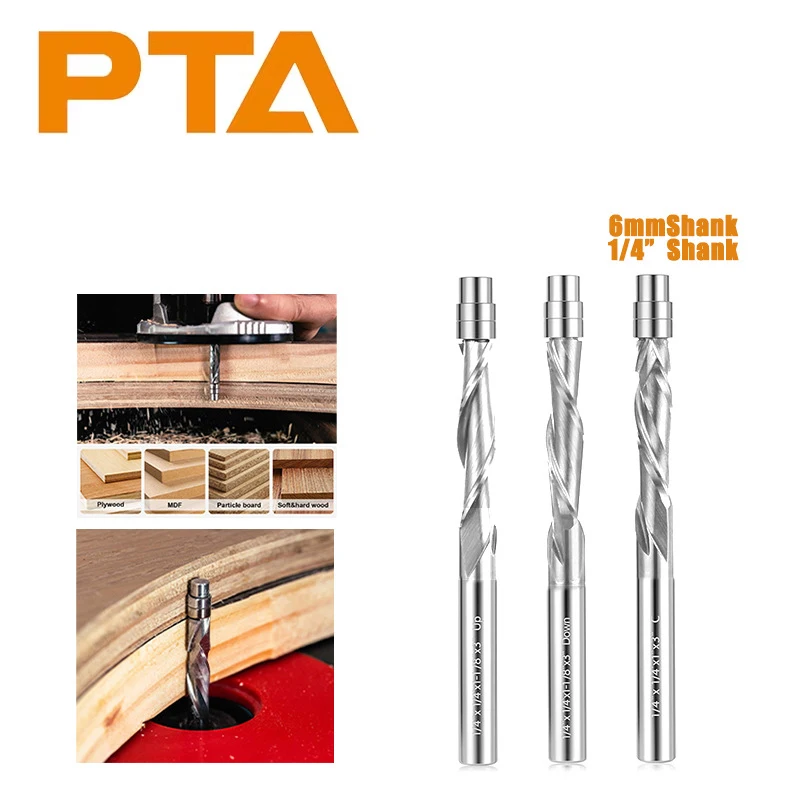 

1 PC 6mm 6.35mm shank Solid Carbide Bearing Guided Two Flute Flush Trim Router Bits Woodworking milling cutters end mill