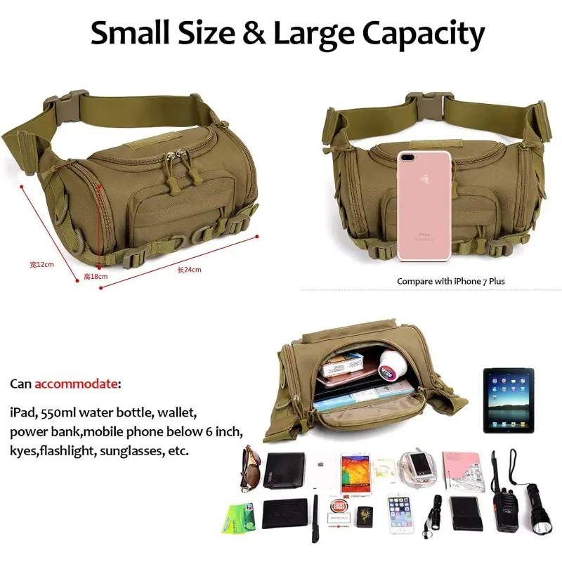 Tactical Fanny Pack Portable Waist Hip Bum Bag for Men Women Single shoulder crossbody bag Multi layered chest pouch