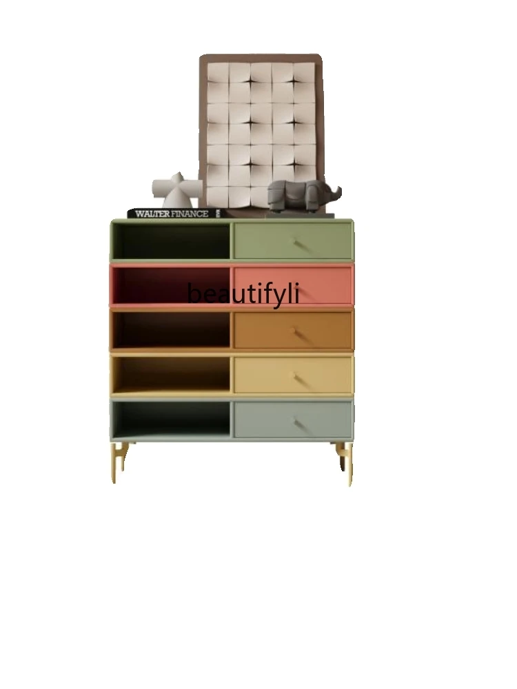 

Italian Minimalist Chest of Drawers Dopamine Color Storage Cabinet Cream Style Designer Customized living room furniture