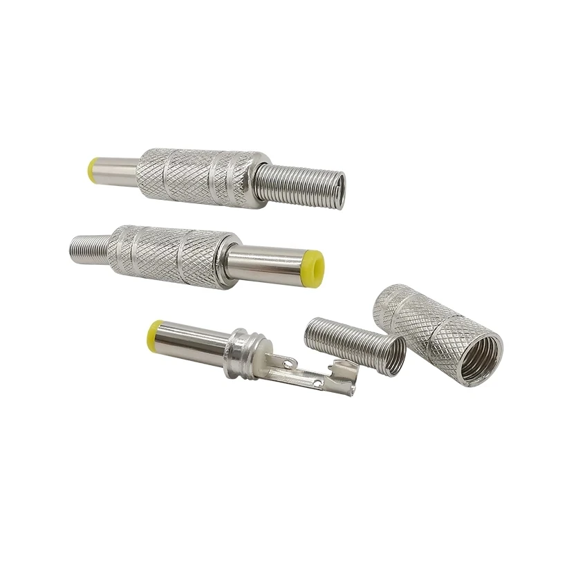 2/5Pcs Metal 5.5x2.1MM/5.5x2.5MM DC Power Jack Male Plug Connector with Spring Yellow Head 5.5*2.1mm/5.5*2.5mm DC-099 Silver