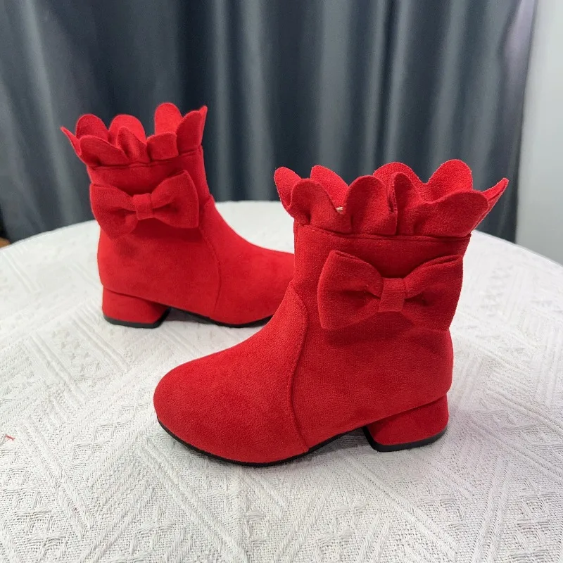 

Children's Boots for Girls Sweet Bowknot New Princess Fashion Toddlers Ankle Boots with Heels Wedding Party Kids Leather Boots