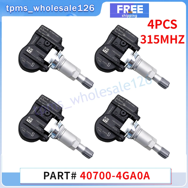 40700-4GA0A Tire Pressure Monitor System Sensor 4PCS For 2014-2015 Infiniti Q50 TPMS 315MHZ 407004GA0A 40700-4GA0B