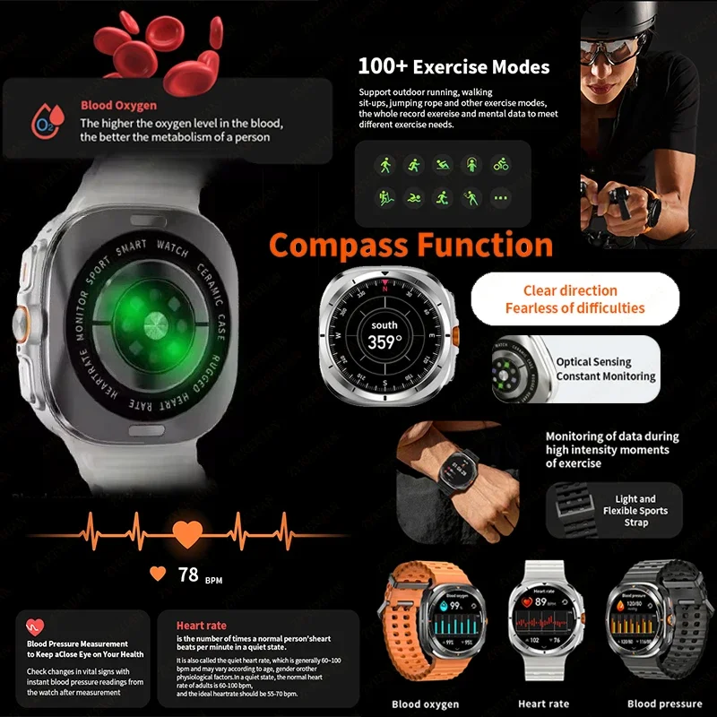 Watch 7 Ultra GPS Compass NFC Smart Watch Outdoor Sports Man AMOLED BT Call IP68 Upgraded Smartwatch