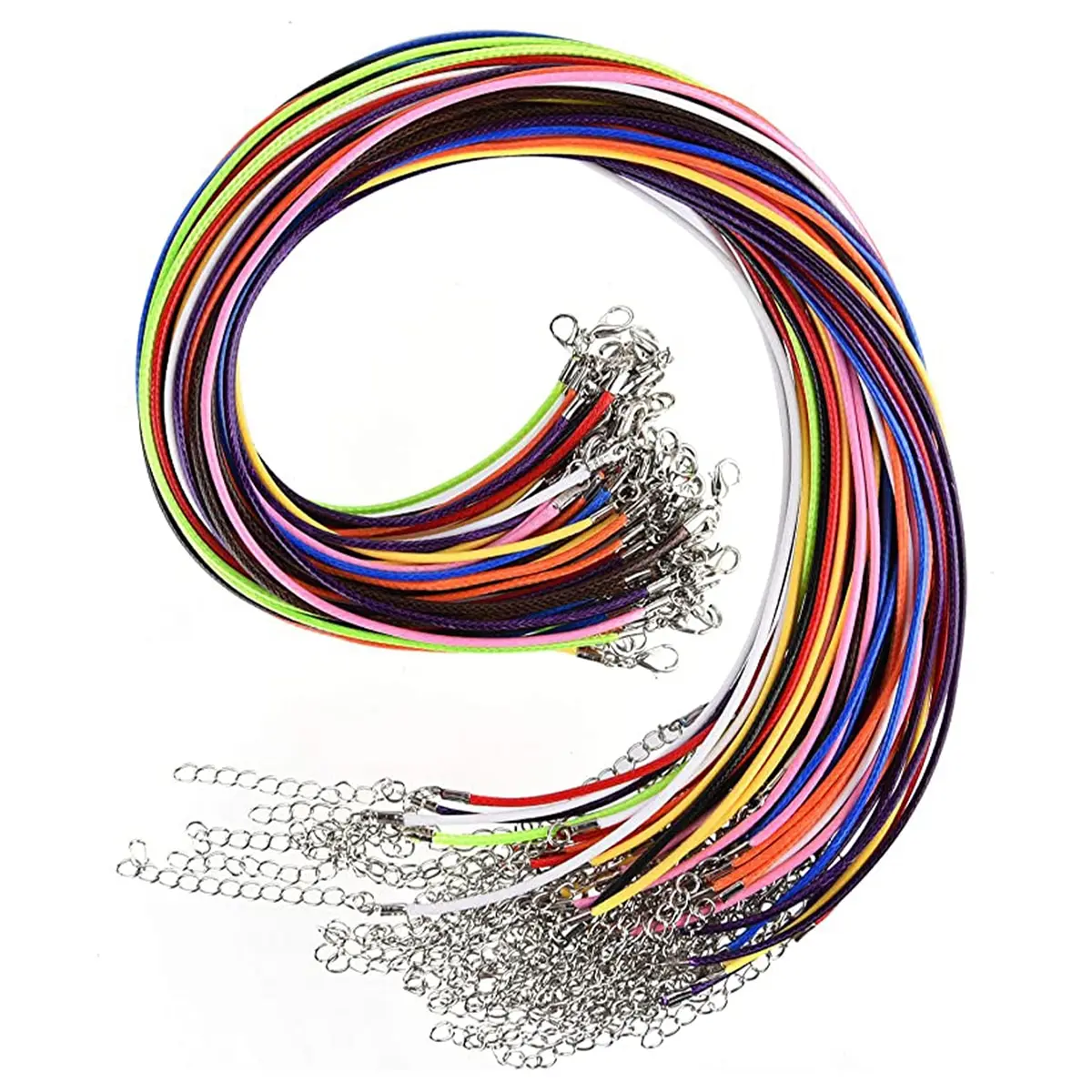 50Pcs Random Mixed Color Necklace Rope Buckle, 18in Wax String Loose for Pendant, Bracelet, Necklace, Jewelry Making and Beading