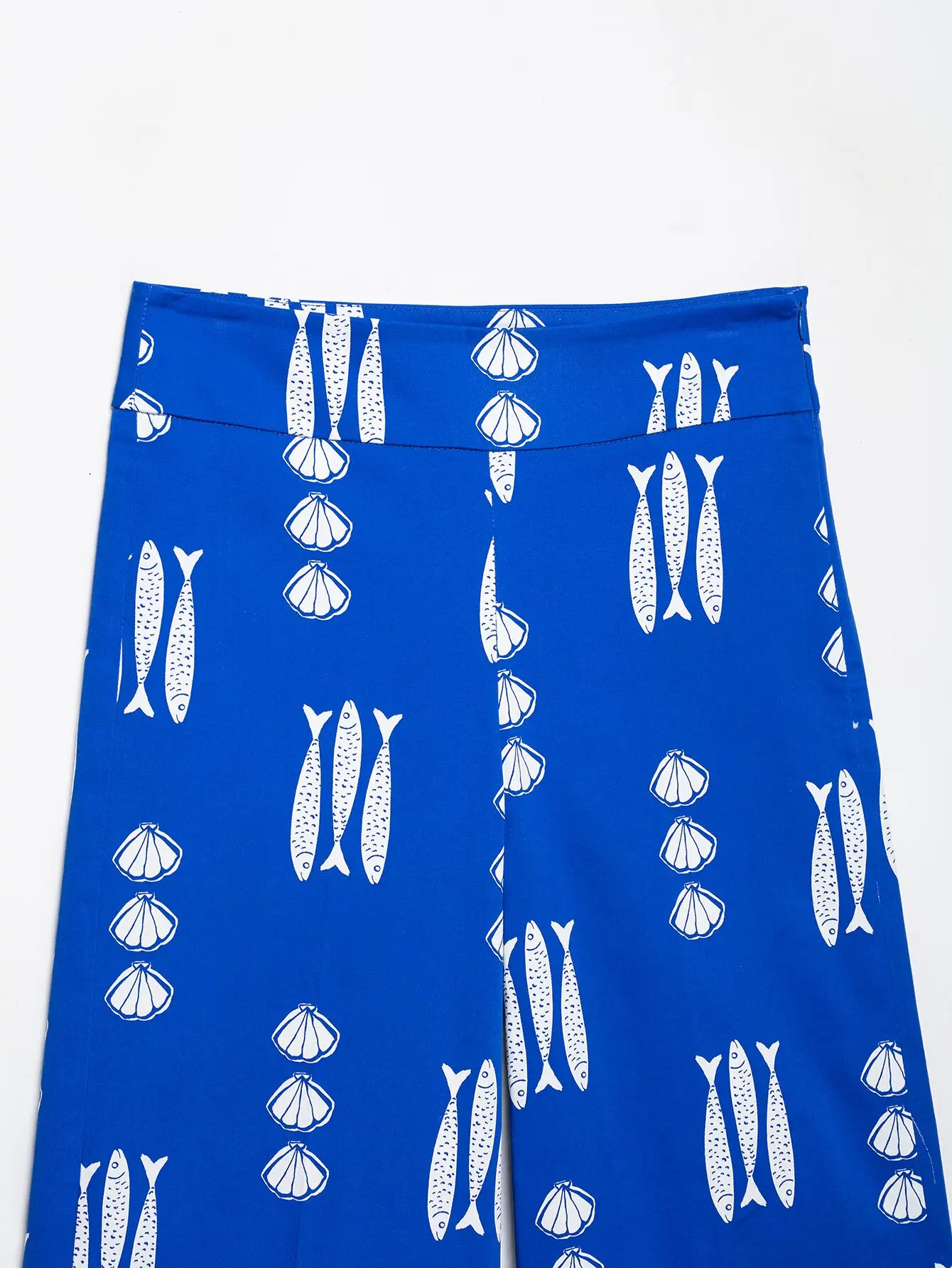KONDALA Schickes Lässiges Bedrucktes Fisch-Motiv 2026 Damen-Anzug mit Knöpfen, Sexy Schmal Geschnittene Weste + Weite Hose mit Schleife und Reißverschluss, Böhmisches Damen-Set – Detail 19