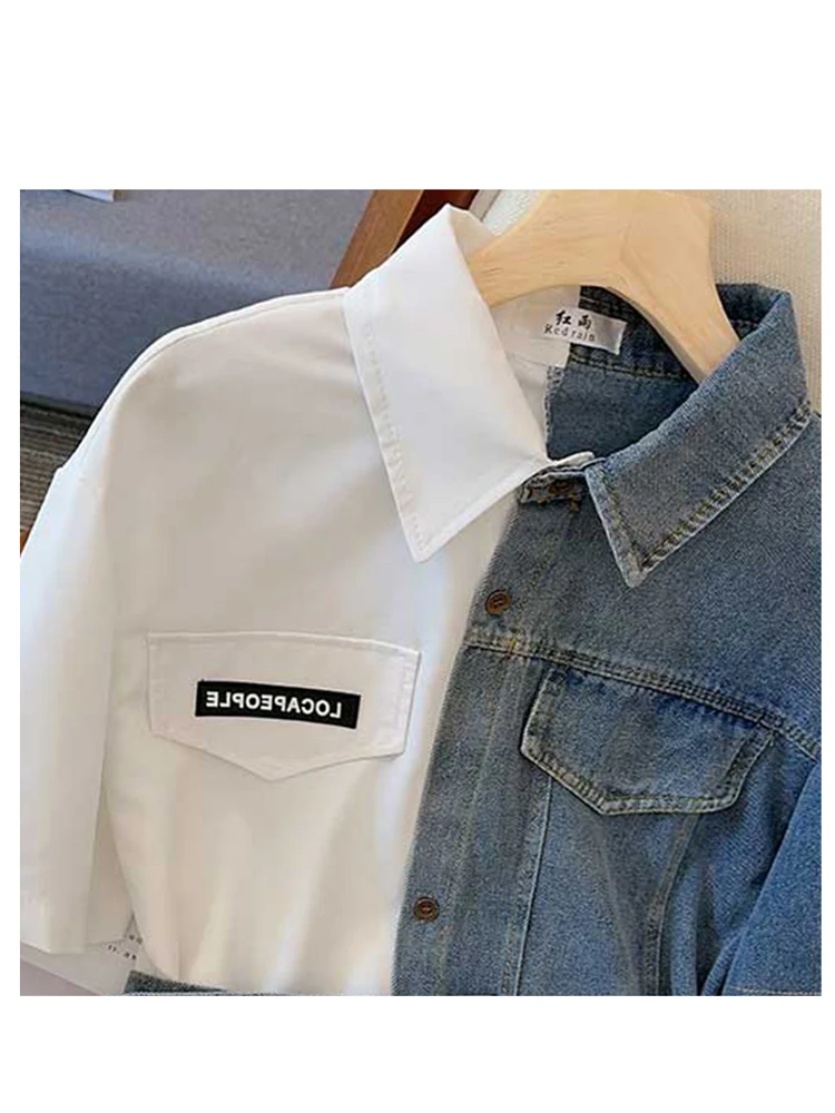 Abito camicia a trapezio patchwork in denim da donna anni \'90 Mini abiti vintage neri a maniche corte Y2k Abiti eleganti in un unico pezzo Abiti