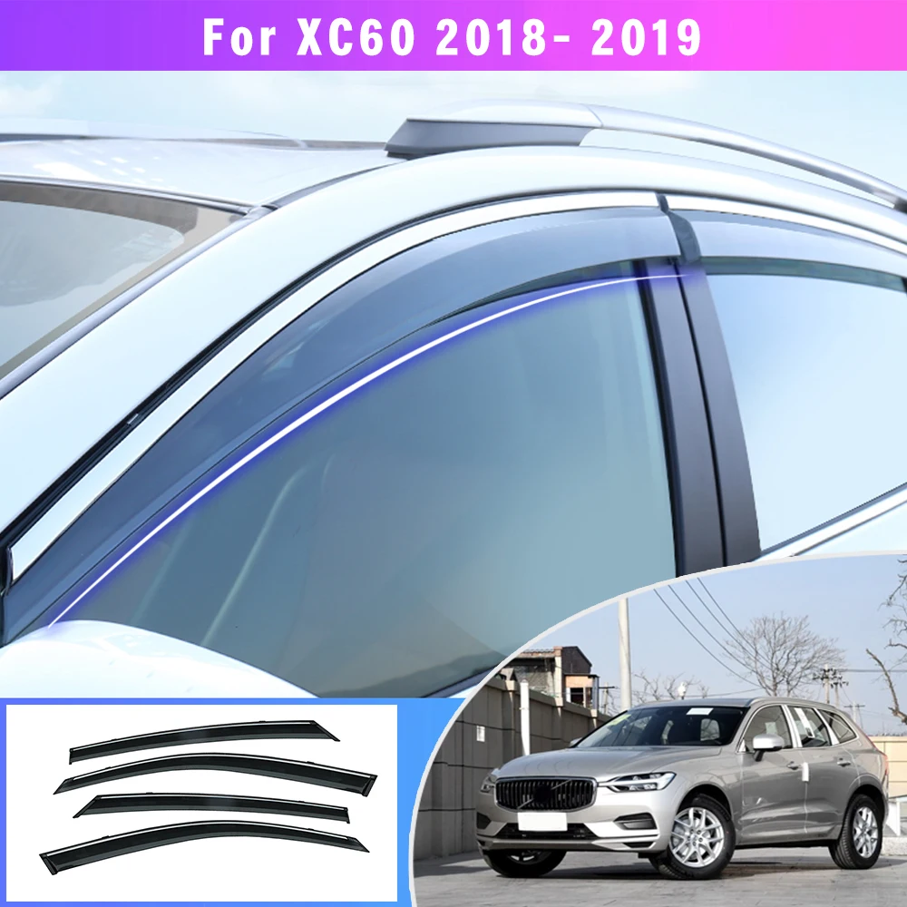 For Volvo XC60 2018-2019 Window Weather Shield Sun Rain Visor Deflector Guard Car Styling Auto Accessories ABS Plastic Awnings