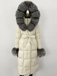 Fashion 2024 Winter Jacket Women Natural Real Big Fox Fur Collar Loose Thick Warm Goose Down Coat Outerwear Streetwear Luxury