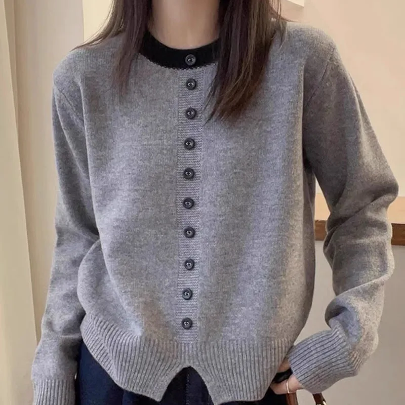 

New Thin Cardigan Jumper Knitted Sweater Women Gray Casual Autumn Winter Woman Tops Outerwear Long Sleeve Sweaters