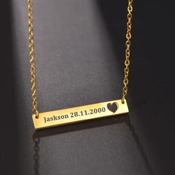 Acheerup Personalized Engrave Name Date Bar Necklace for Women Stainless Steel Customized Heart Moon Pendant Jewelry Kids Gift
