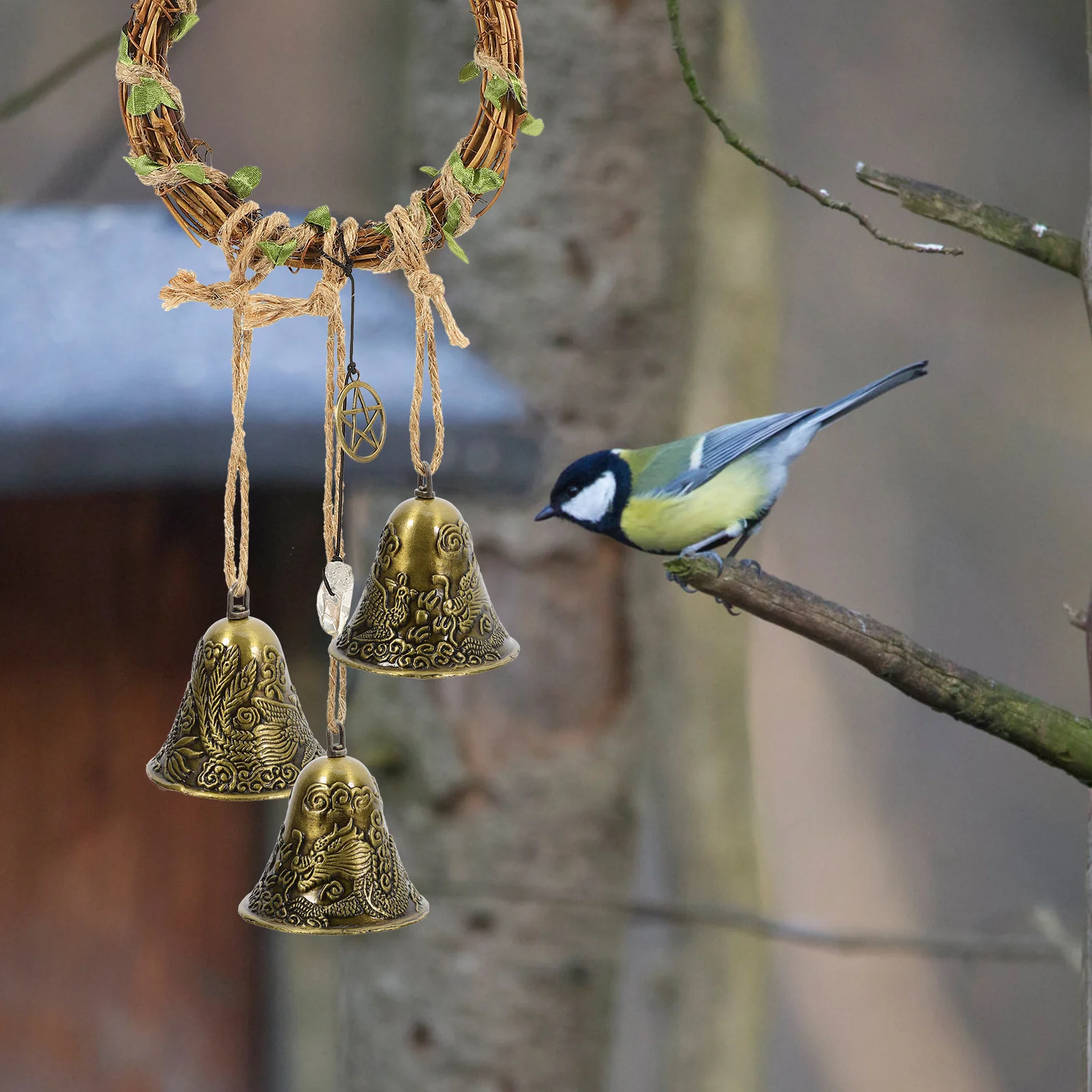 4 قطعة أجزاء رنين الرياح التنين فينيكس أجراس معدنية صغيرة لصياغة قلادة ديكور خارجية أجراس عتيقة حرفية