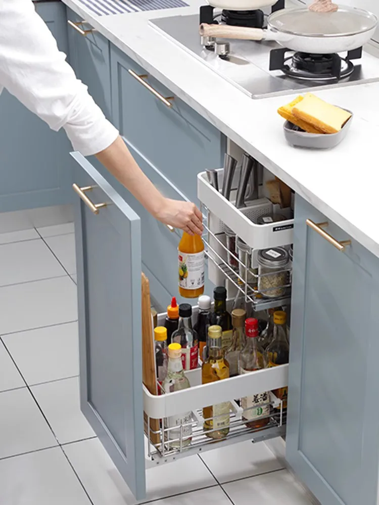 Seasoning basket kitchen cabinet drawer type 304 stainless steel inner shelf storage double layer partition blue