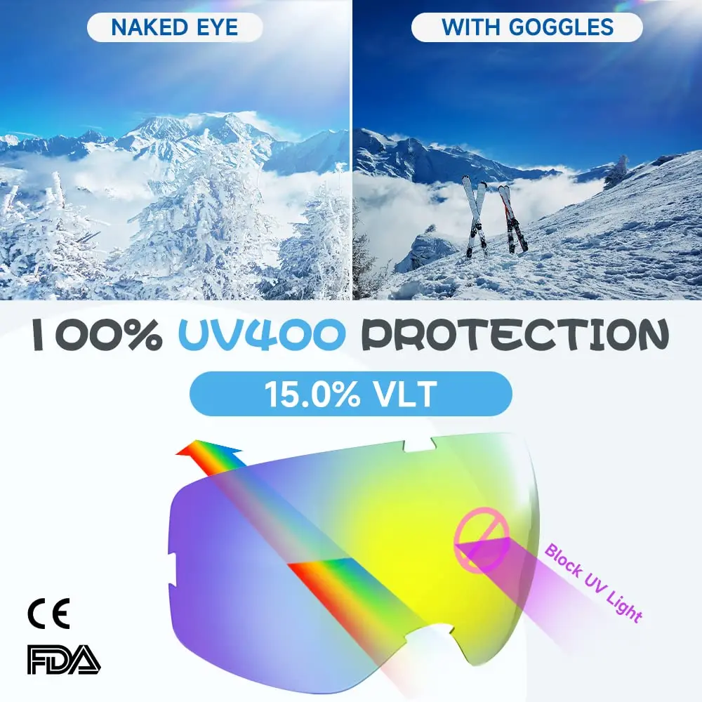 Kids Ski Goggles Snowbaord Goggles for Boys Girls Toddler Age 3-10 Helmet Compatible/UV Protection/OTG/Wide Vision