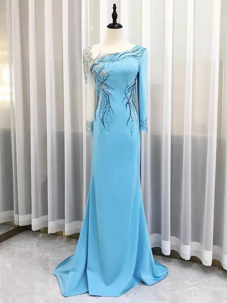 

Evening dress for women 2024 new long-sleeved celebrity banquet small person light luxury niche high-end dress