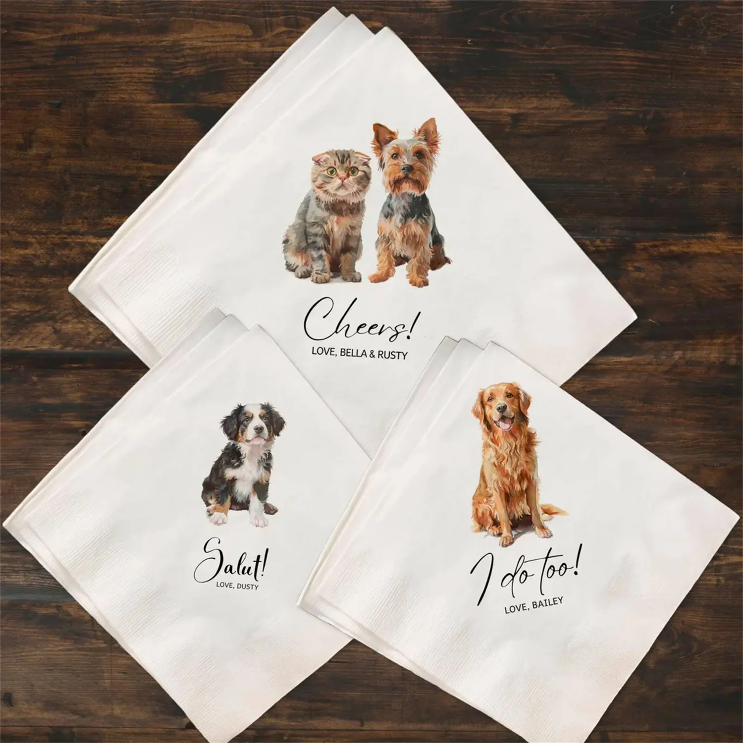 

50 шт. персонализированные коктейльные свадебные салфетки для домашних животных, индивидуальные салфетки с портретом домашних животных для вечеринки, салфетки с принтом для собак и кошек, свадебный декор