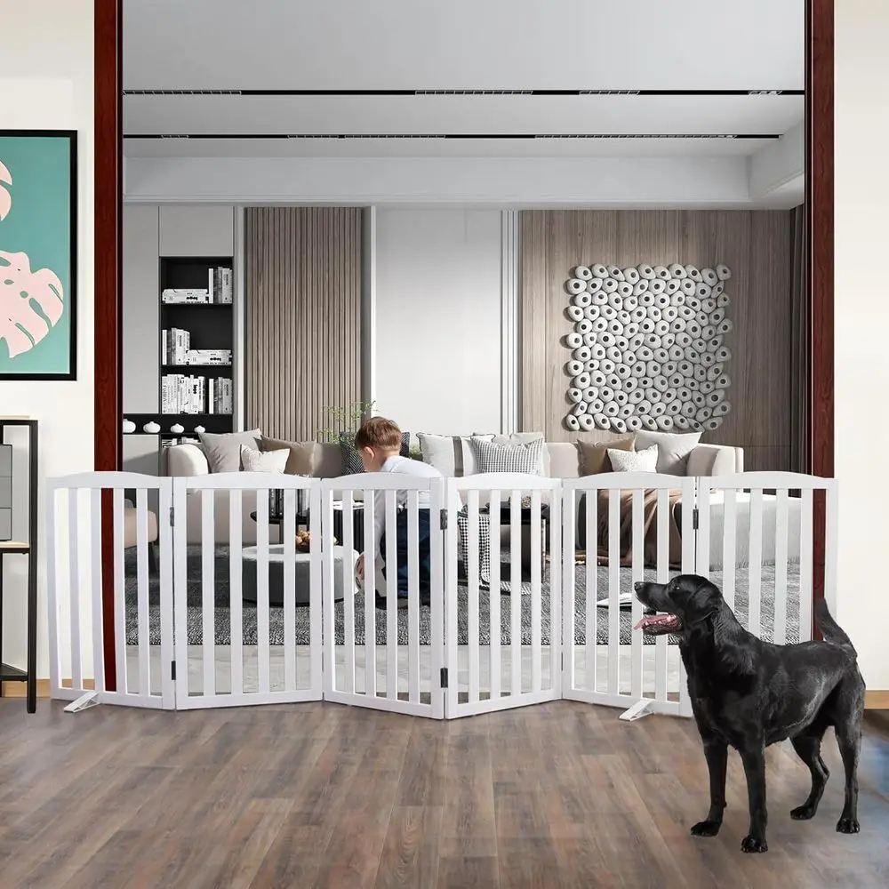 

Белые деревянные ворота для собак, высотой 32 дюйма, 6-панельные, подходят для лестниц и коридоров, с опорными ножками в комплекте