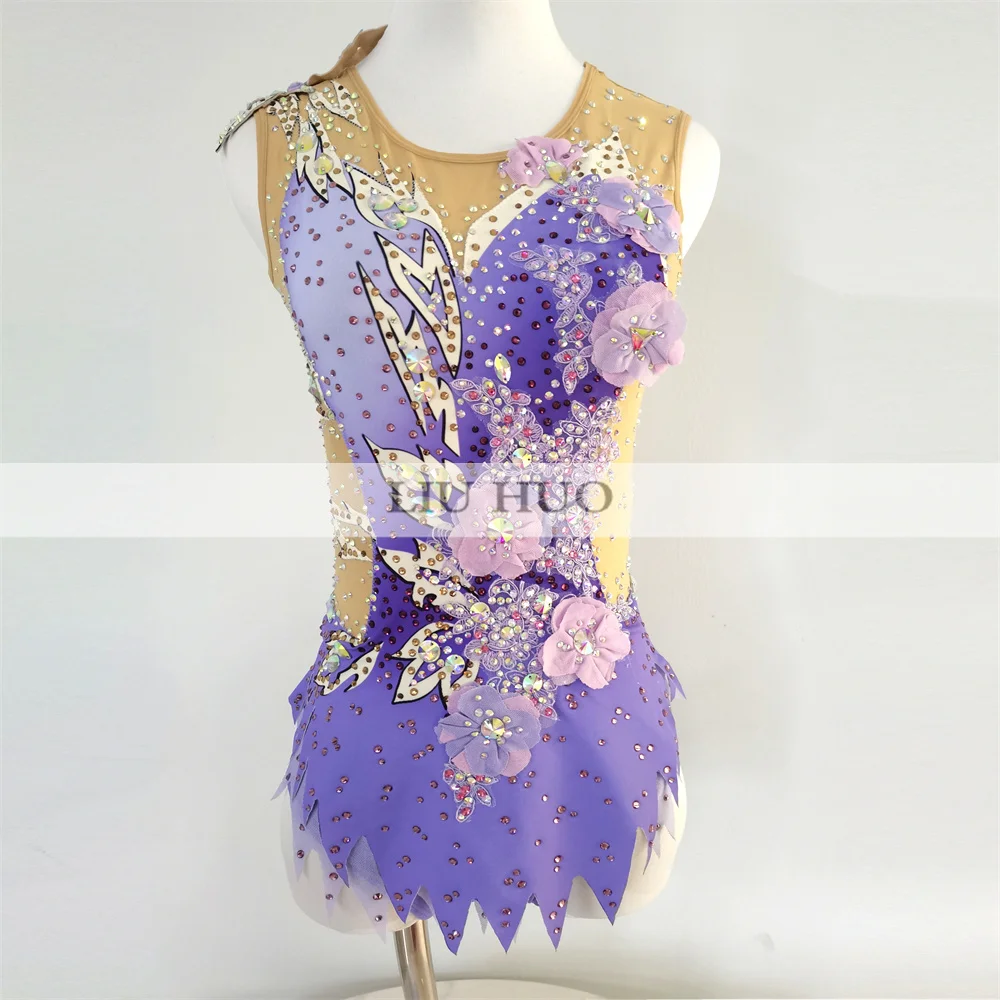 LIUHUO Rhythmic Gymnastics Leotard Aerobics Adult Women Girl Costume Performance Competition Dance Dress Purple Teens Kids