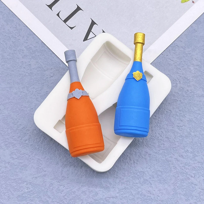 3D Champagne Wine Bottle Design Shapes Silicone Fondant Cake Chocolate Candy Silicone Decorating Mold Tools