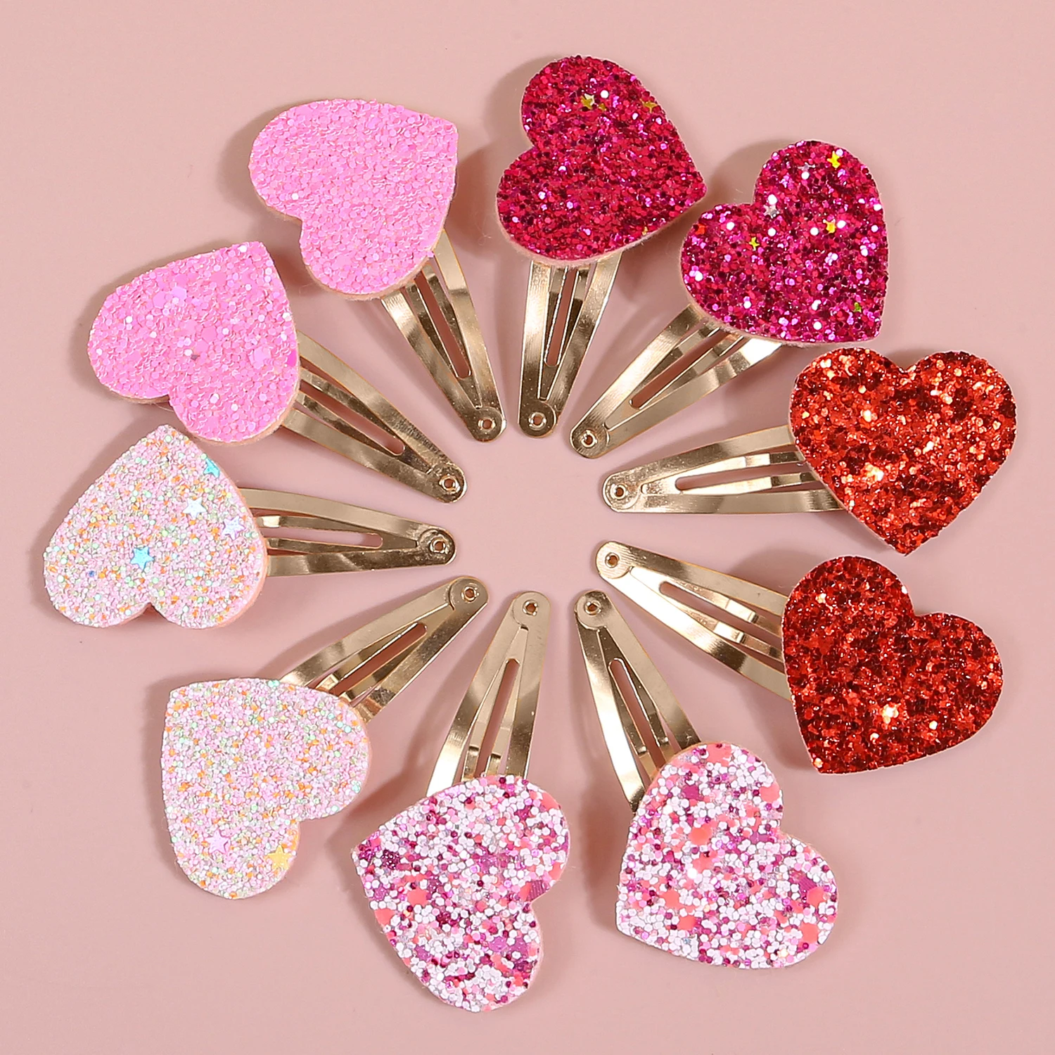 10pcs Sparkly Heart Hair Clips Girls Valentine's Day Hairpins Glitter Pink Red Heart Shaped Hair Clips Children Kids Headwear