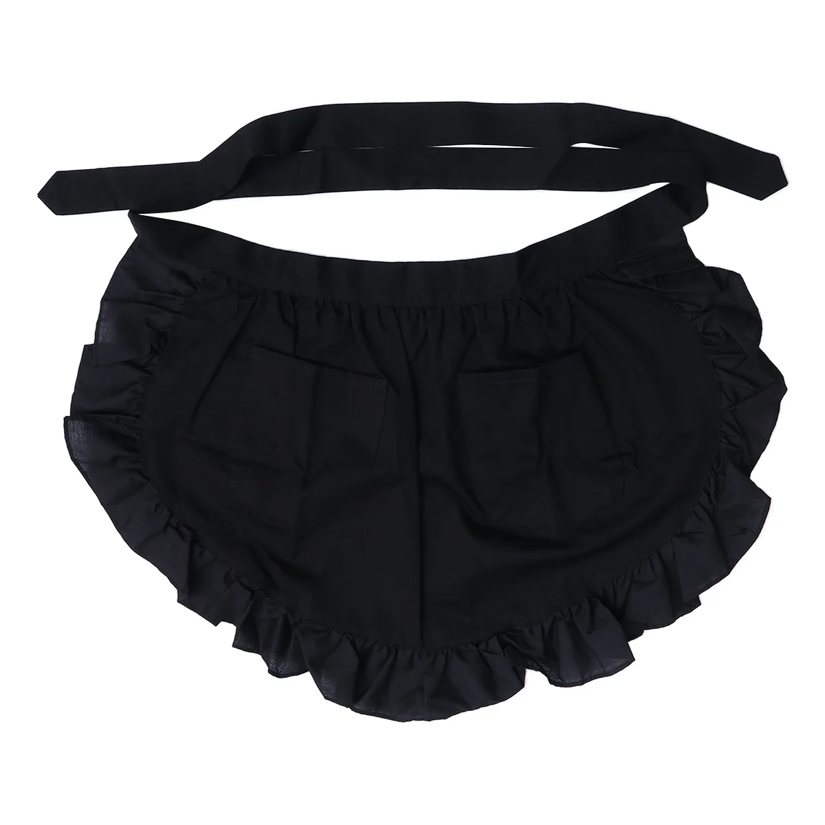 

2Pcs White Cotton Half Apron Flower Design Adjustable Waist Tie Comfortable for Maid Waitress Restaurant