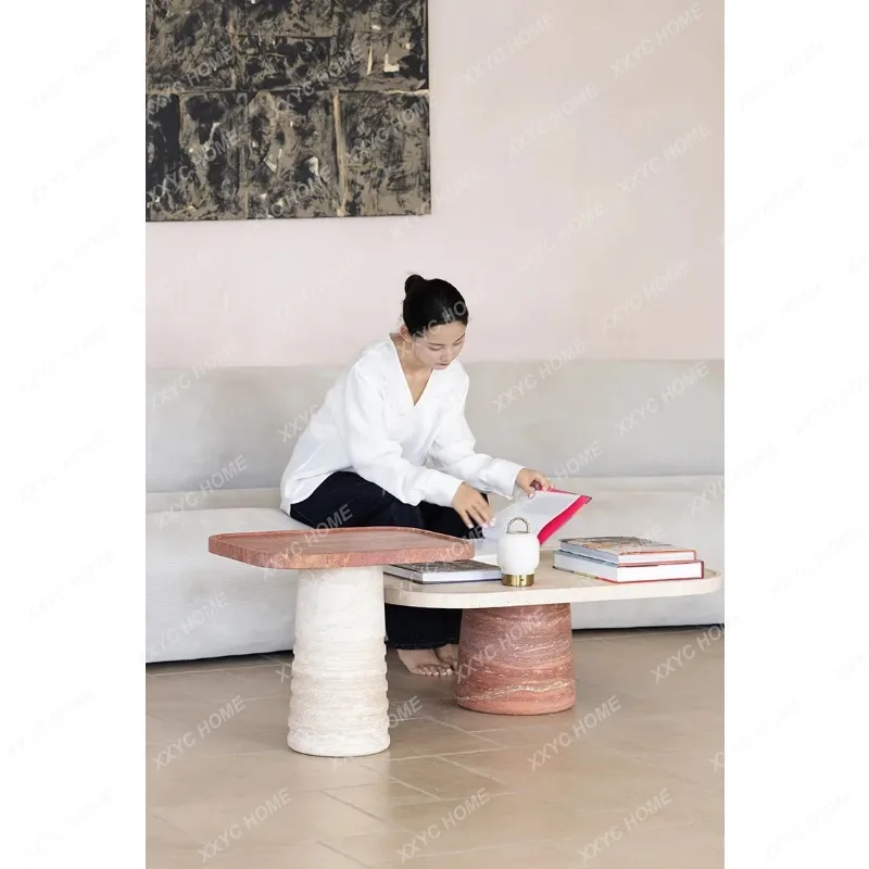 XXNatural Luxury Stone! Red Travertine Combination Coffee Table, Minimalist Living Room, Main Table, Coffee Table, Side Table