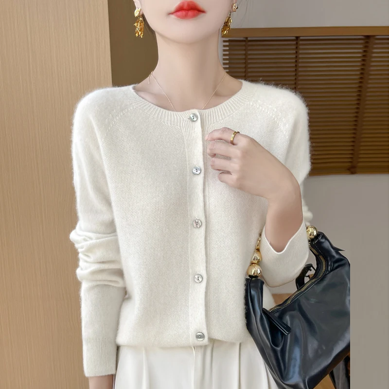 100% beautiful slave wool cardigan new cashmere sweater in autumn and winter women\'s O-neck cardigan warm fashion knit bottoming