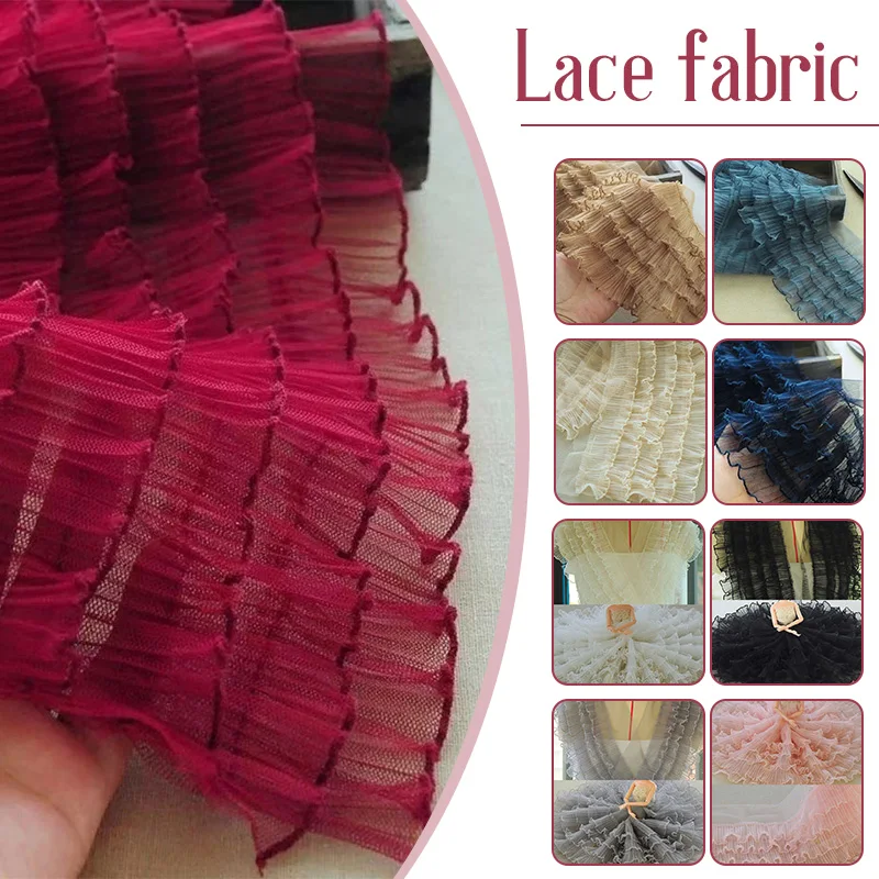 

5Layers Ruffles Lace Trim Pleated Mesh Edging 18cm Wide Sewing Ribbon for Wedding Dress Lolita Costume Collar Decor DIY Craft