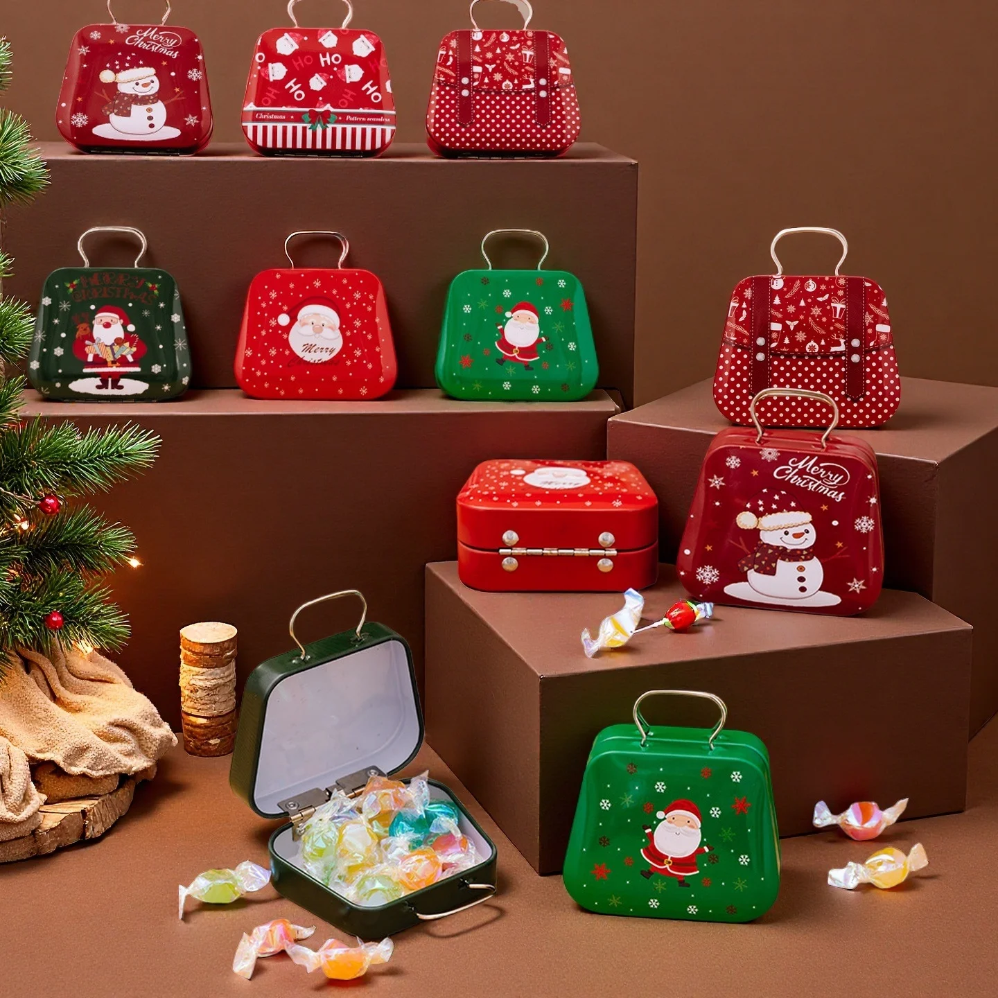 1pc Christmas Decorations, Tin Tote Bag, Candy Box, Mini Gift Tin Canister, Best for Christmas