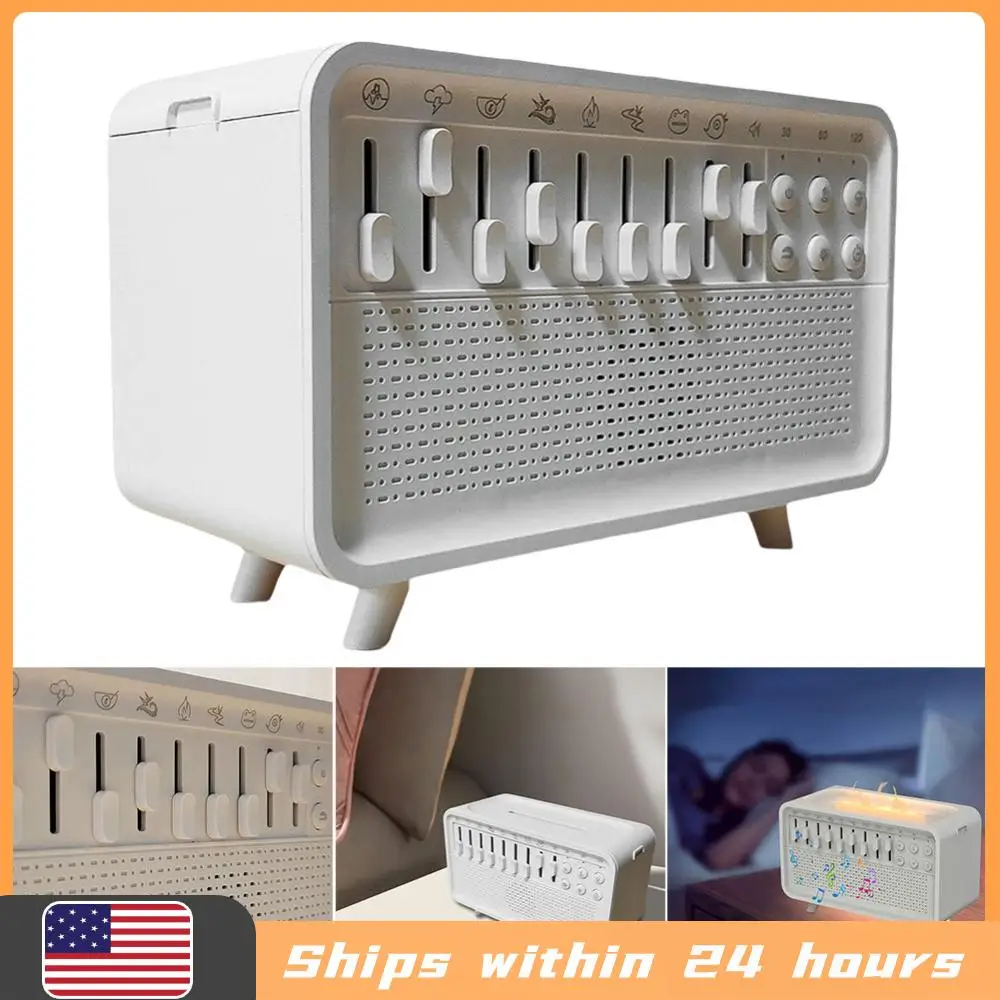 

White Noise Sleep Sound Machine Flame Air Diffuser Humidifier with 8 Nature Sounds BT Speaker Night Light Essential Oil Diffuser