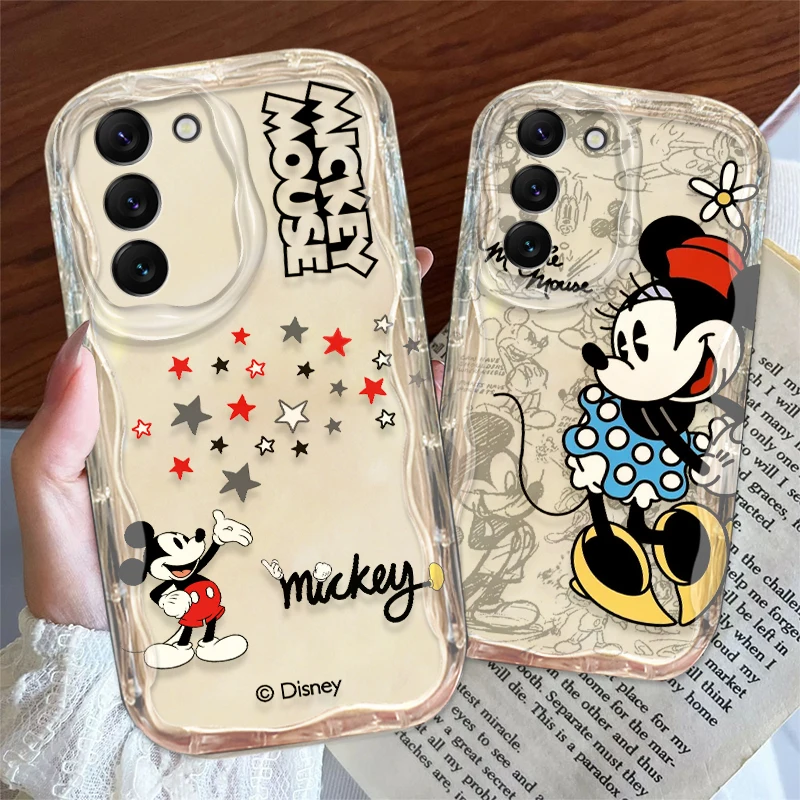 Red Disney Mickey Cute For Samsung S24 S23 S21 S20 Ultra Plus FE A73 A72 A71 A51 A05S A05 5G Wave Oil Funda Phone Case