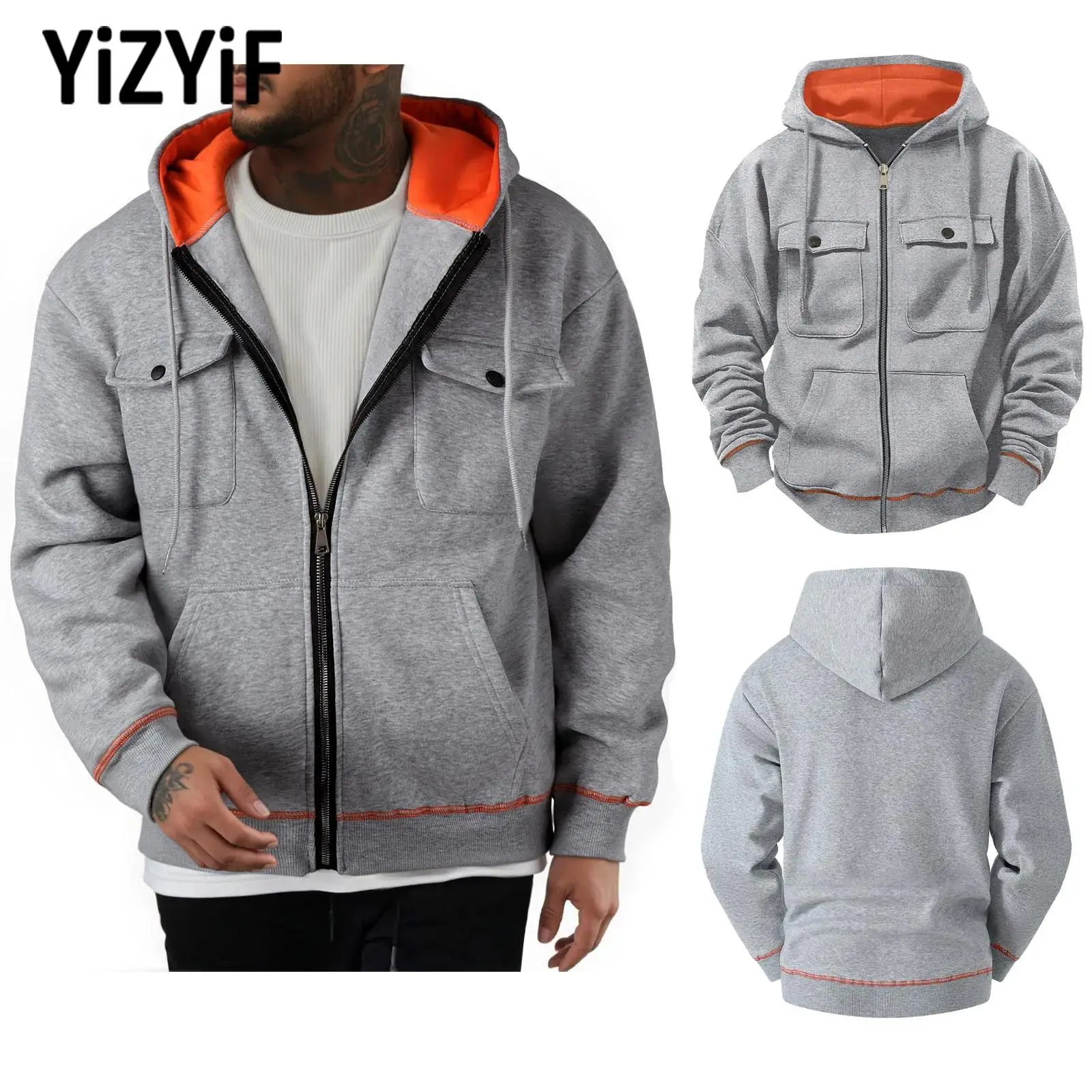 

Men's Casual Sports Zipper Fleece Lined Hoodie Coat Sweatshirt for Male Clothing Long Sleeve Hooded Casual Jacket Sportswear