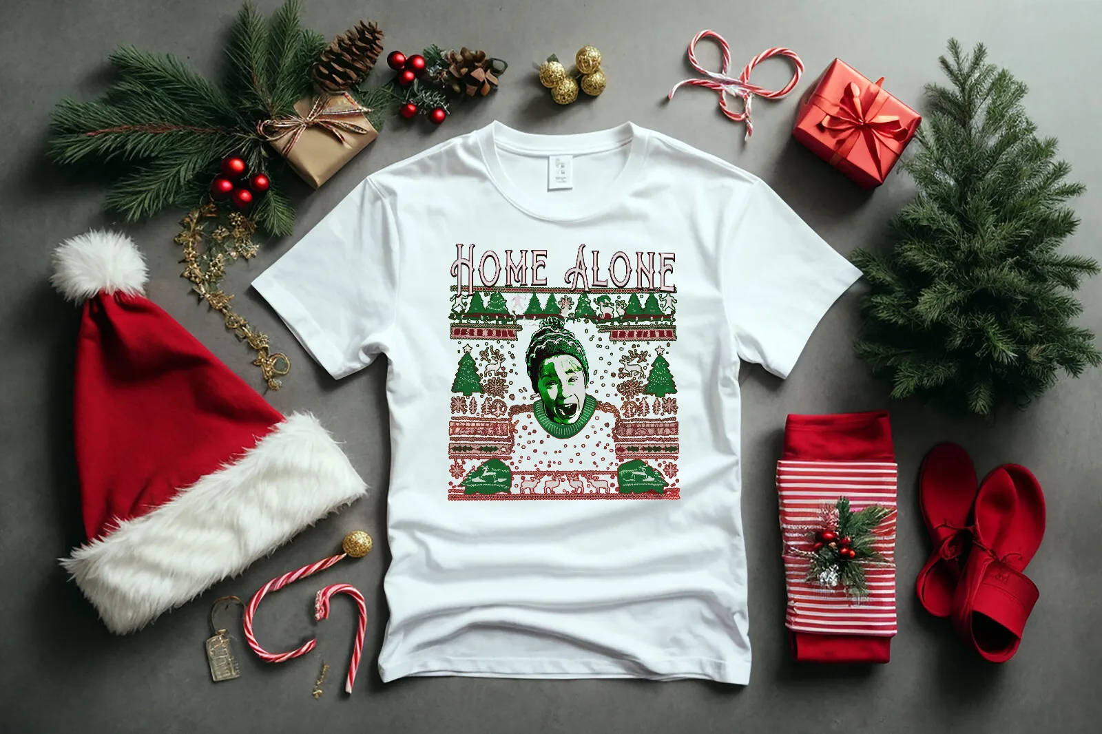 

Рождественская футболка Home Alone V3 для мужчин DTG НАТУРАЛЬНЫЙ S 5XL